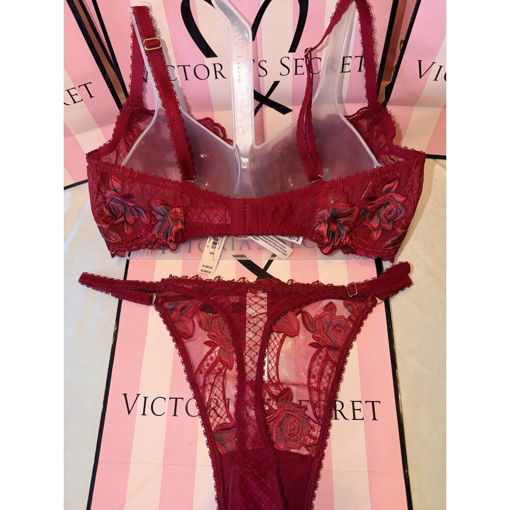 Victoria's Secret Bra Very Sexy Low Cut Demi Rose Print 38DD & Thong XL - Picture 8 of 9